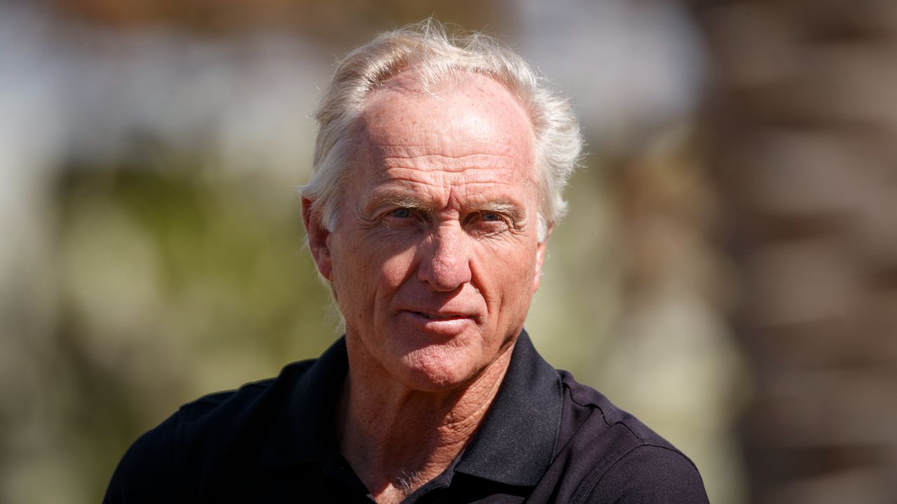 Greg Norman speaks to the media before the 2022 PIF Saudi International