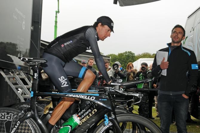Bradley Wiggins (Sky) warms down after his stage-winning ride