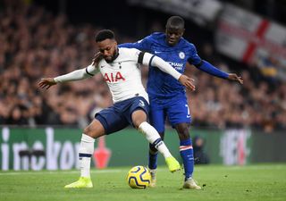Tottenham's Danny Rose holds off Chelsea's N'Golo Kante in a Premier League game in 2019.