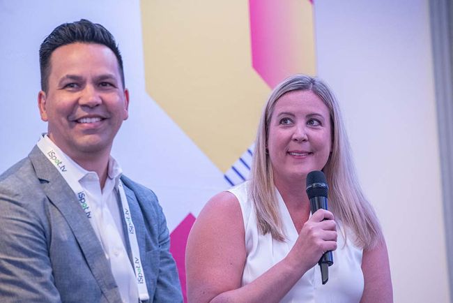 Todd Hauser of fullthrottle.ai and Amy Anthony of Stream Companies during the panel session &ldquo;First-Party Data-Informed Video: Automotive Campaign Success.&rdquo;
