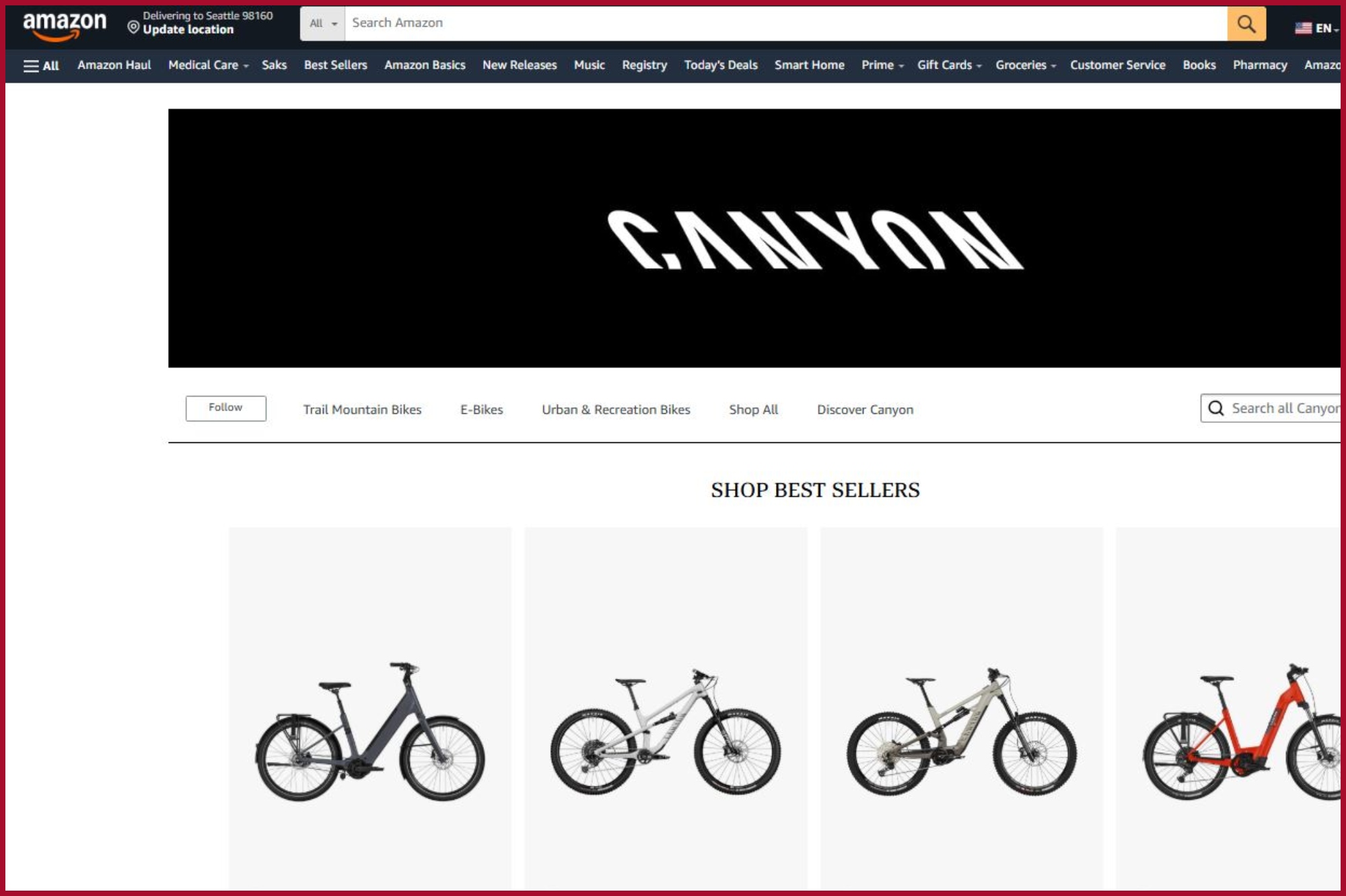 The Canyon Bicycles storefront on Amazon.com