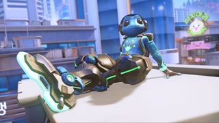 Lucio sits atop the roof in Overwatch while wearing a new skin