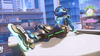 Lucio sits atop the roof in Overwatch while wearing a new skin