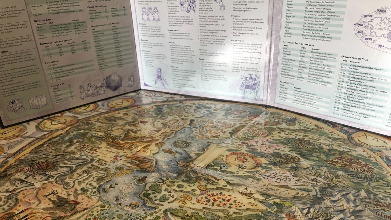 The DM screen and map of the Outlands from Planescape: Adventures in the Multiverse