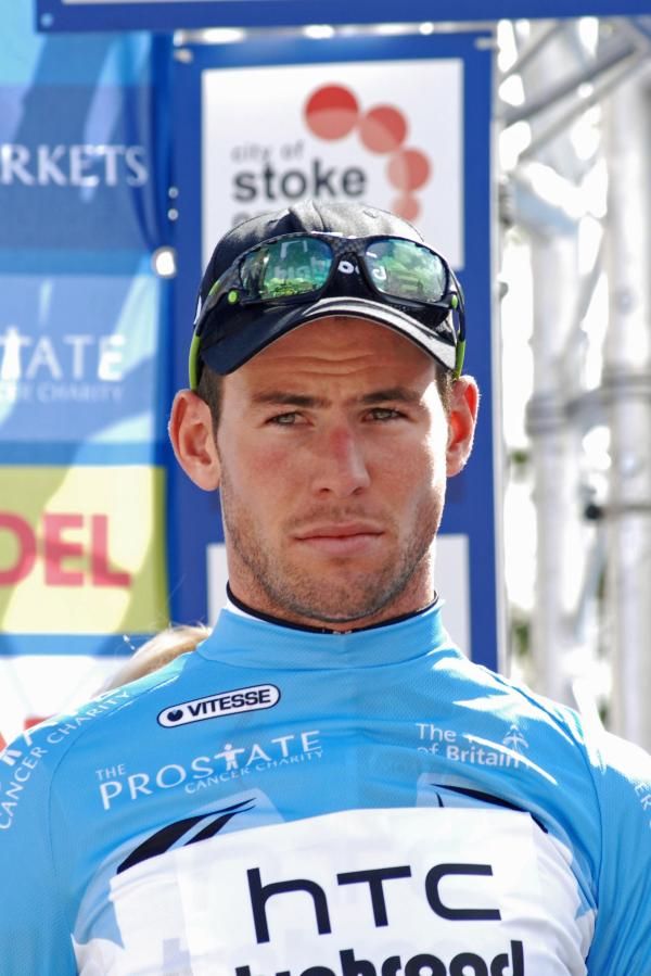Mark Cavendish is now wearing the blue Prostate Cancer Charity Points jersey.