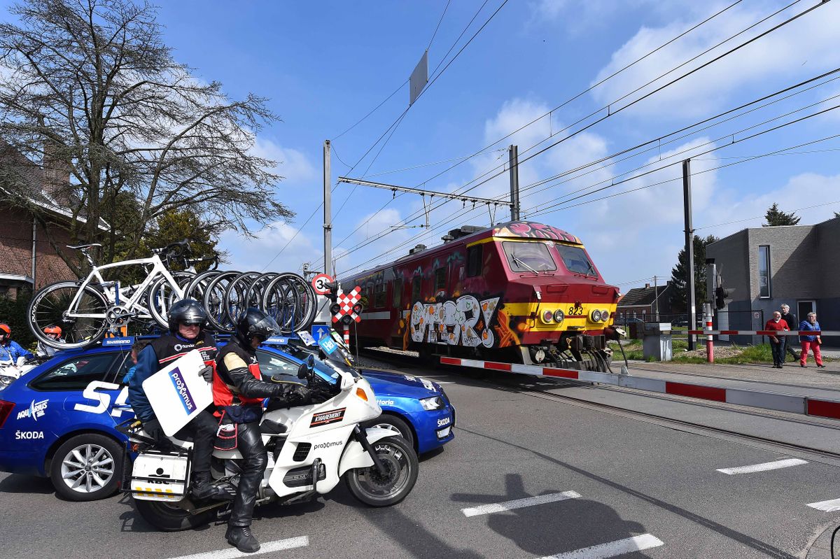 The race was stopped for a train crossing