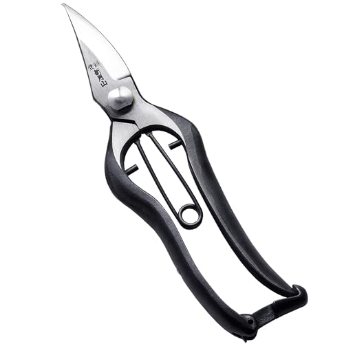 Ranshou Japanese Pruning Shears for Gardening 7&amp;rdquo;, Professional All Purpose Bypass Pruners, Hand Forged Japanese Carbon Steel Blade, Spring Loaded Handle, Made in Japan
