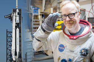 Maker of things and former "Mythbusters" co-host Adam Savage is set to appear with spacesuit on Discovery and Science Channel's live simulcast of SpaceX's first launch of astronauts.