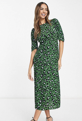 Nobody's Child Evie midi tea dress in green leopard