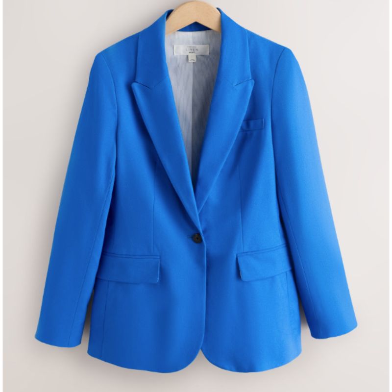 Next, Cobalt Blue Linen Rich Single Breasted Blazer