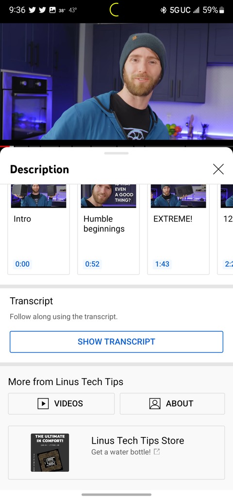 YouTube video transcripts on its mobile app