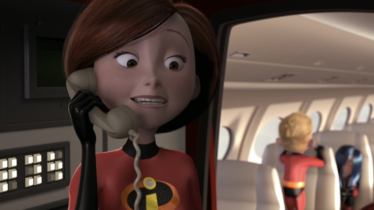 Elastigirl on an airplane phone in The Incredibles