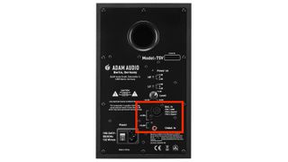 Unbalanced output on the back of a studio monitor speaker