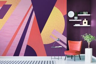 retro inspired geometric wall mural from wallsauce