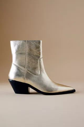 By Anthropologie Metallic Ankle Western Boots