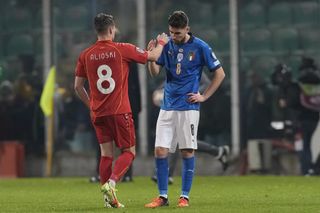 Jorginho (right) after Italy's loss to North Macedonia (Antonio Calanni/AP).