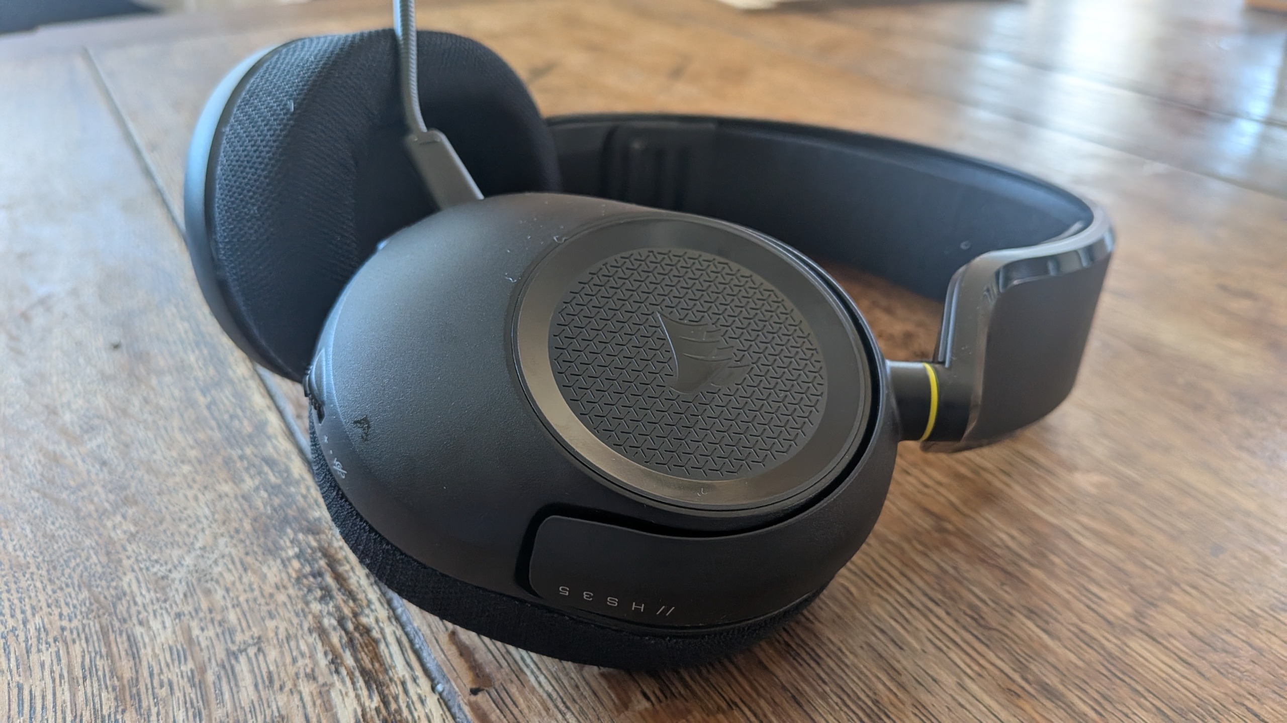 The ear cup of a gaming headset