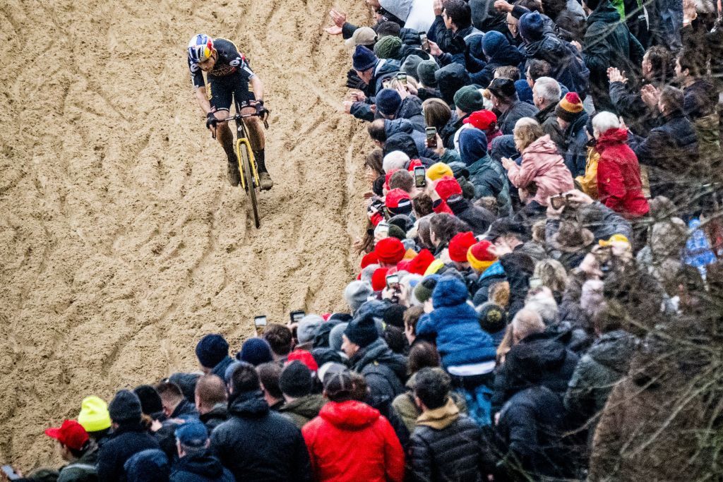 Belgiums Wout Van Aert competes during the mens elite race at the Duinencross cyclocross cycling event the fifth stage in the X2O Badkamers Trofee Veldrijden race in Koksijde January 5 2023 Belgium OUT Photo by JASPER JACOBS various sources AFP Belgium OUT Photo by JASPER JACOBSBelgaAFP via Getty Images