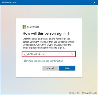 Create new Windows 10 account using Microsoft account