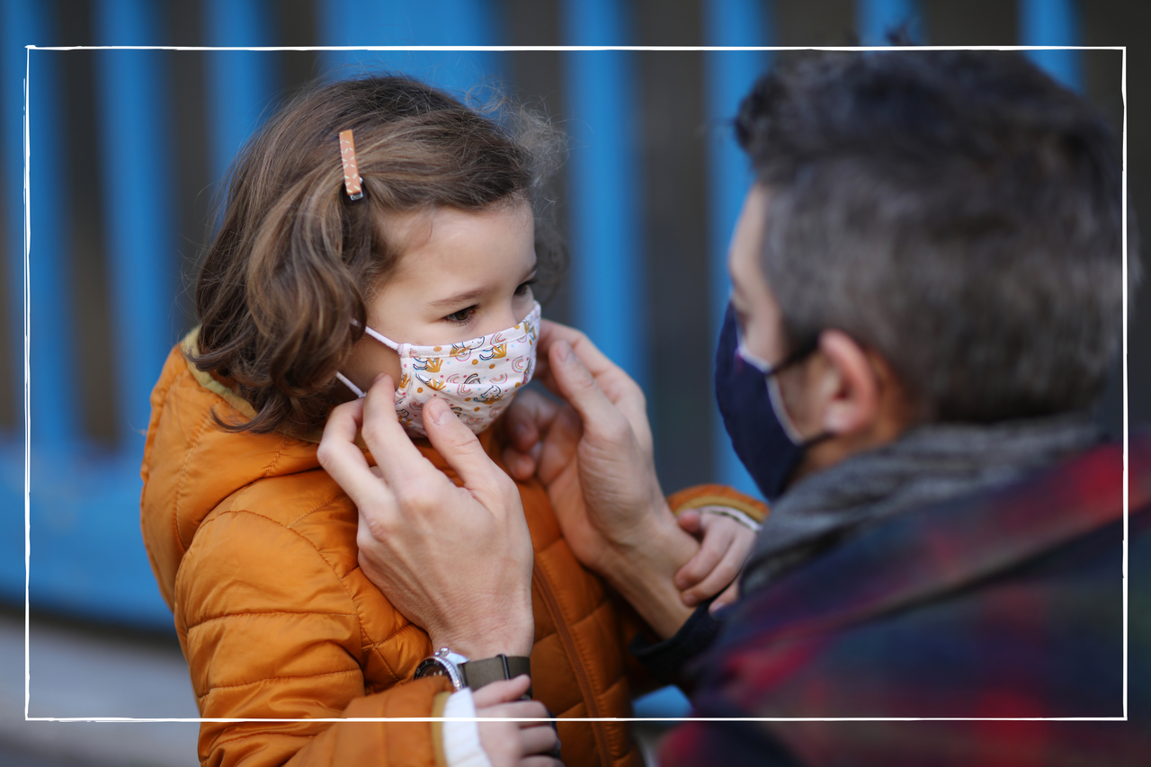 a child going to school with a face mask on during Covid