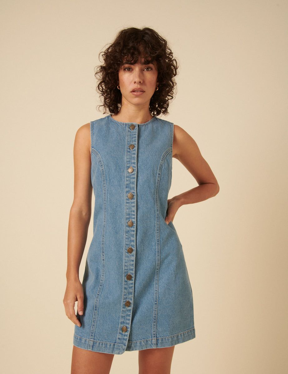 Blue Denim Ned Pinafore Mini Dress