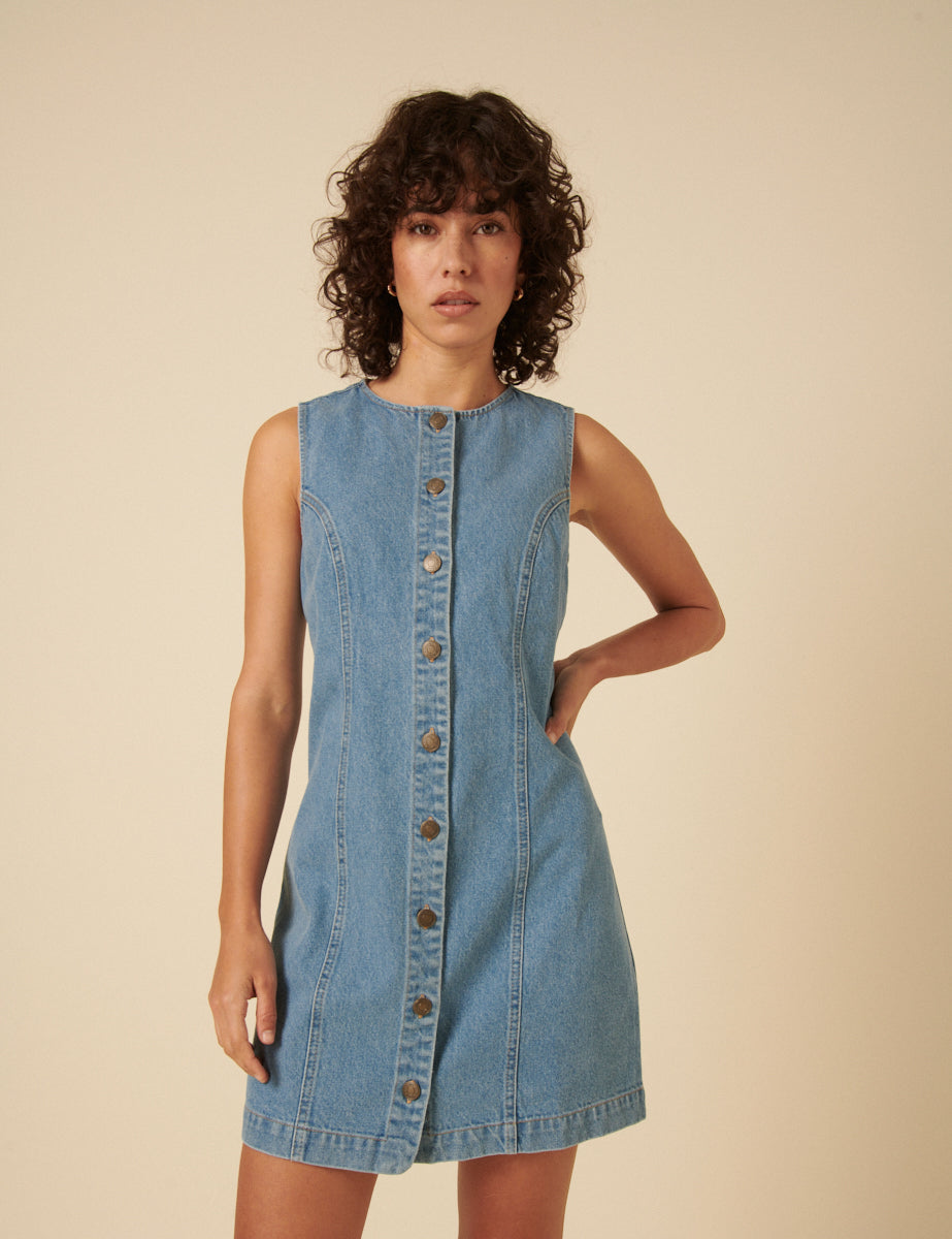 Blue Denim Ned Pinafore Mini Dress