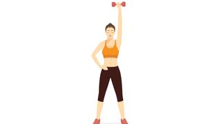 Vector of woman holding a dumbbell overhead while standing