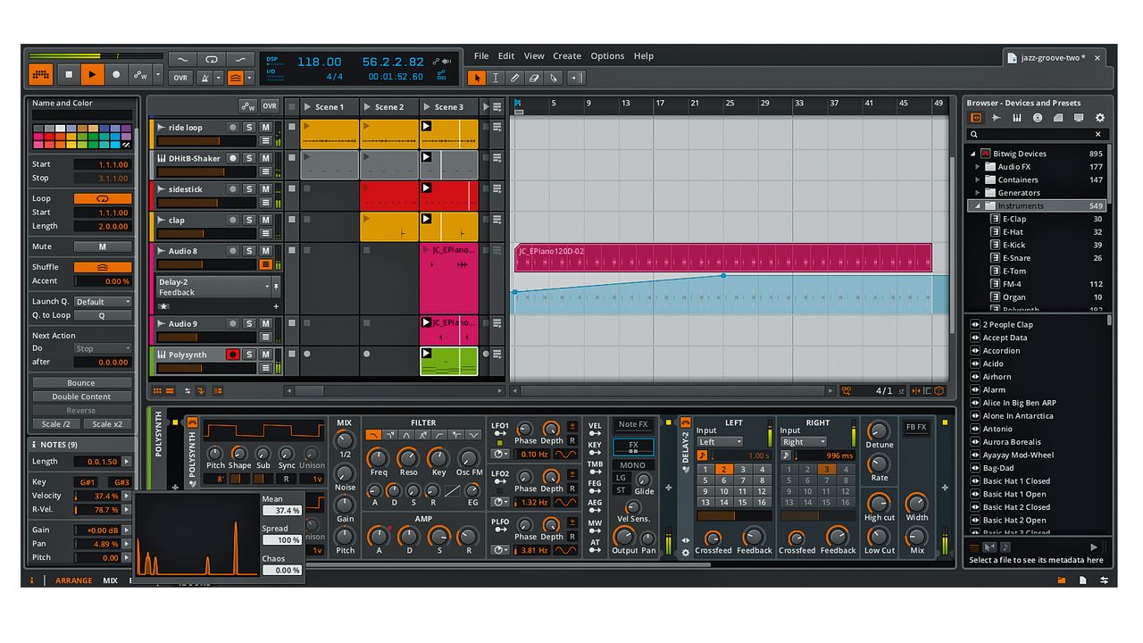 Being able to have the Clip Launcher in the same window as the Arranger is one of Bitwig Studio's best features.