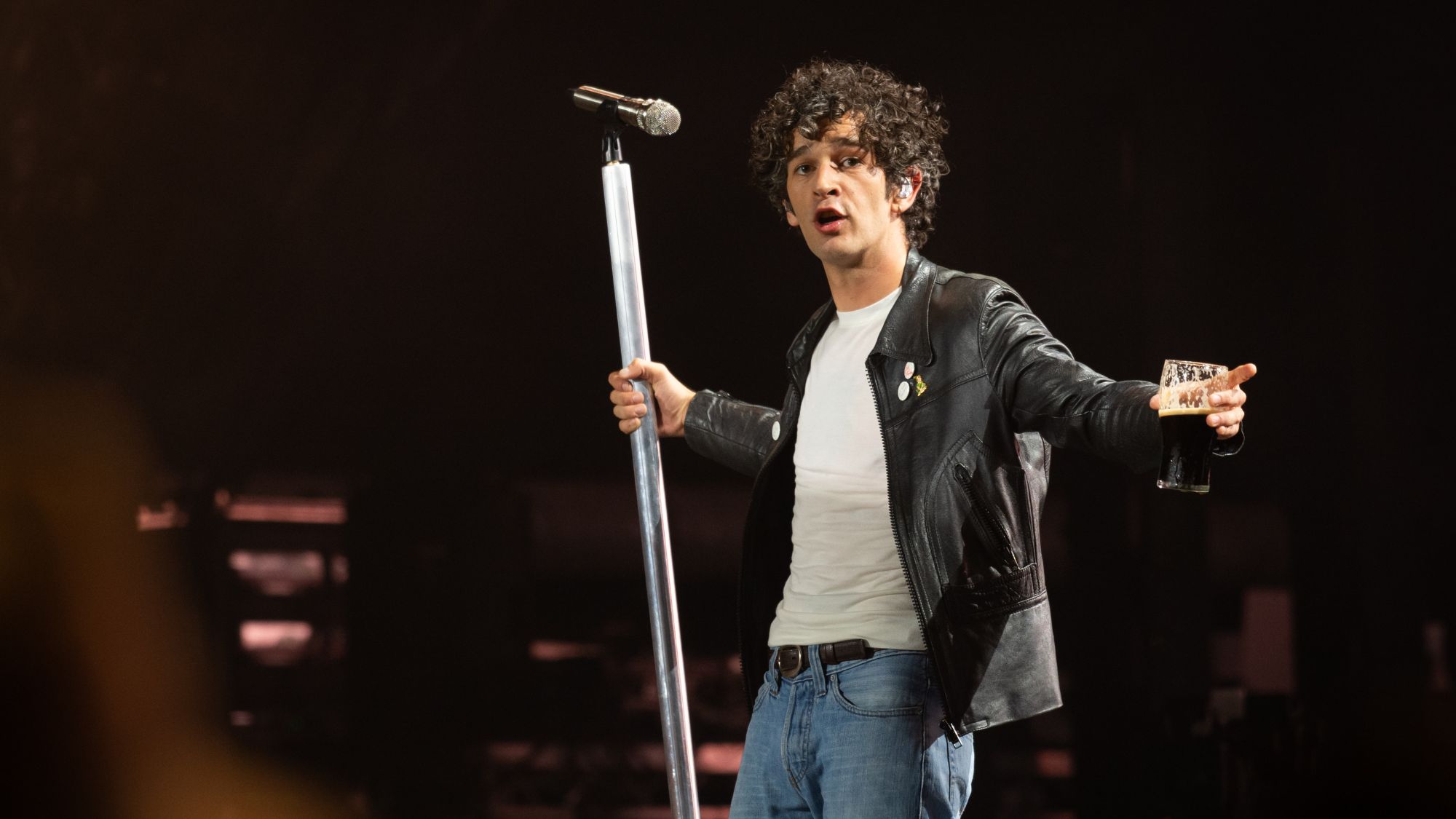 Matty Healy performs at Glastonbury Festival in 2025
