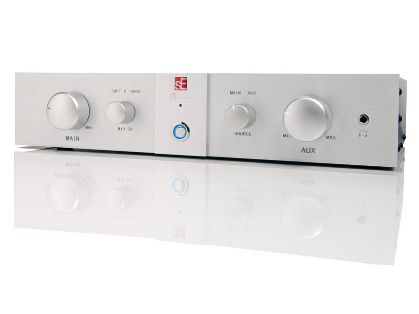 The Egg's amplifier features two sets of inputs: main balanced XLRs plus auxilliary RCA phonos for hooking up domestic-level equipment.