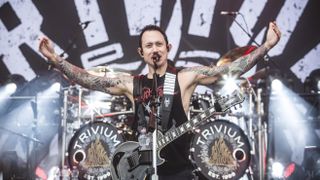 Japanese American singer Matt (Matthew) Heafy of Trivium performs live on stage during Rock am Ring at Nuerburgring on June 8, 2019 in Nuerburg, Germany.
