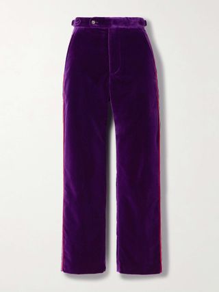 Showcase Striped Cotton-Velvet Straight-Leg Pants