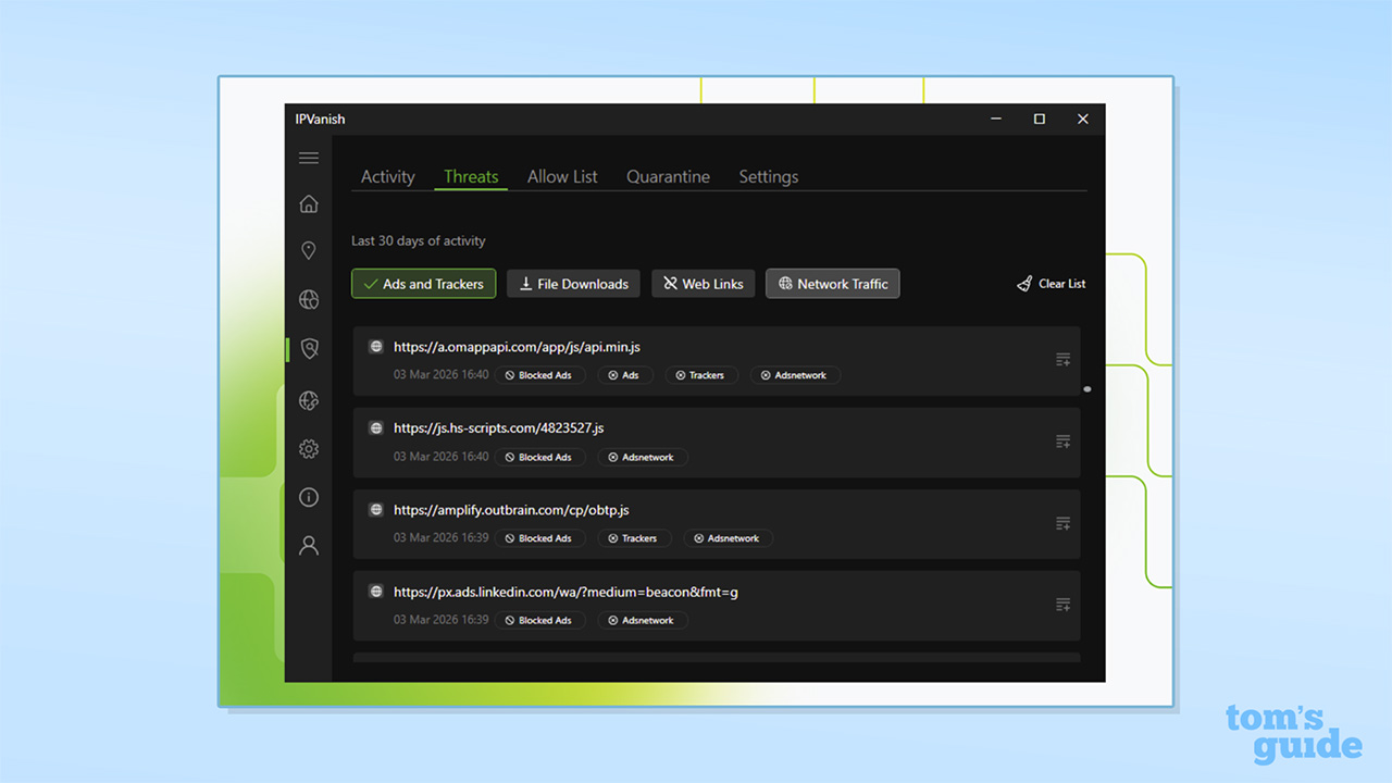 Screenshot of IPVanish's Threat Protection Pro