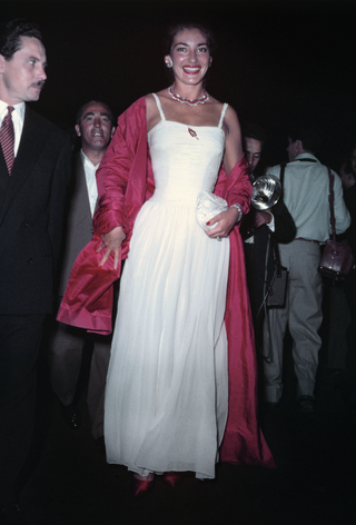 Maria Meneghini Callas, Italian Opera singer, arriving at International Film Festival in Venice, Italy. 9/29/56