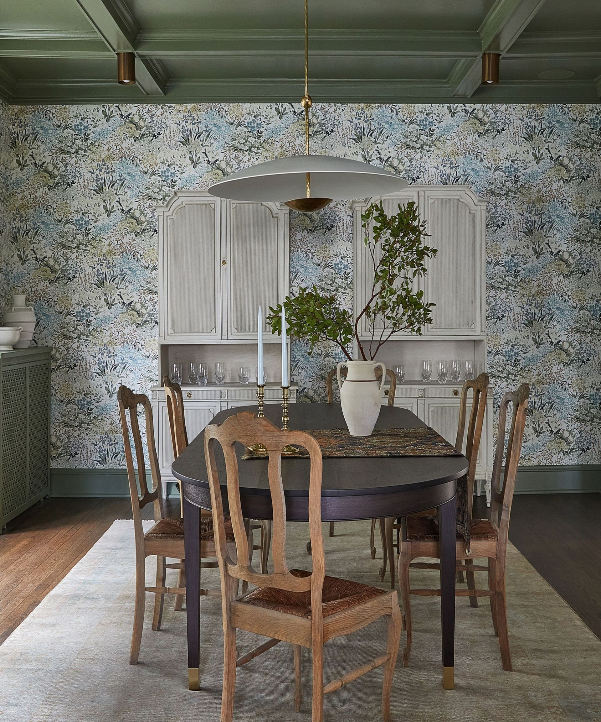 green and blue floral wallpaper