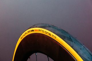 Schwalbe Pro One TT Road tyre with a red background