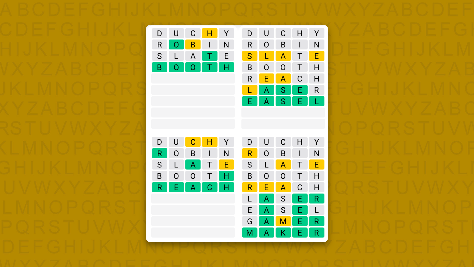 Quordle Daily Sequence answers for game 1651 on a yellow background