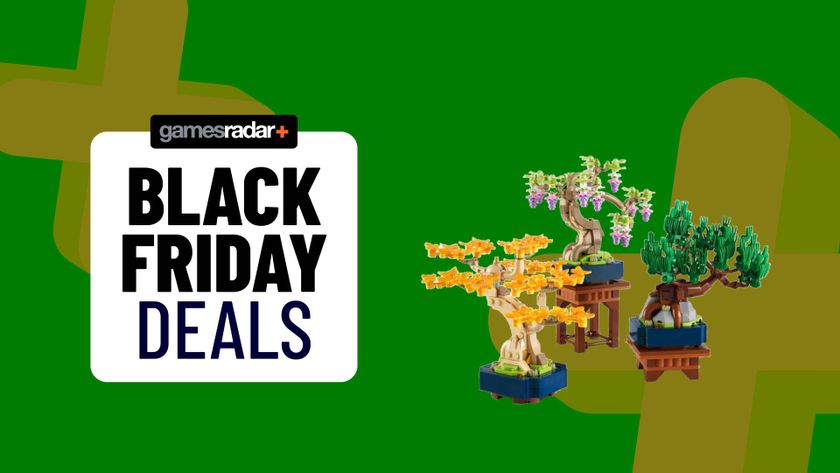 The phrase &#039;Black Friday deals&#039; next to three Lego mini bonsai trees.