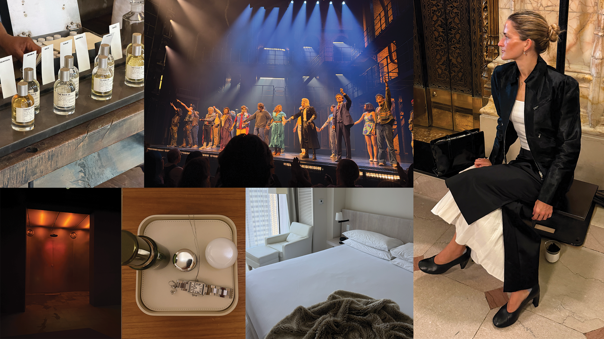 A collage of different activities Eliza Huber did during her trip to New York with the Edition hotels during New York Fashion Week.