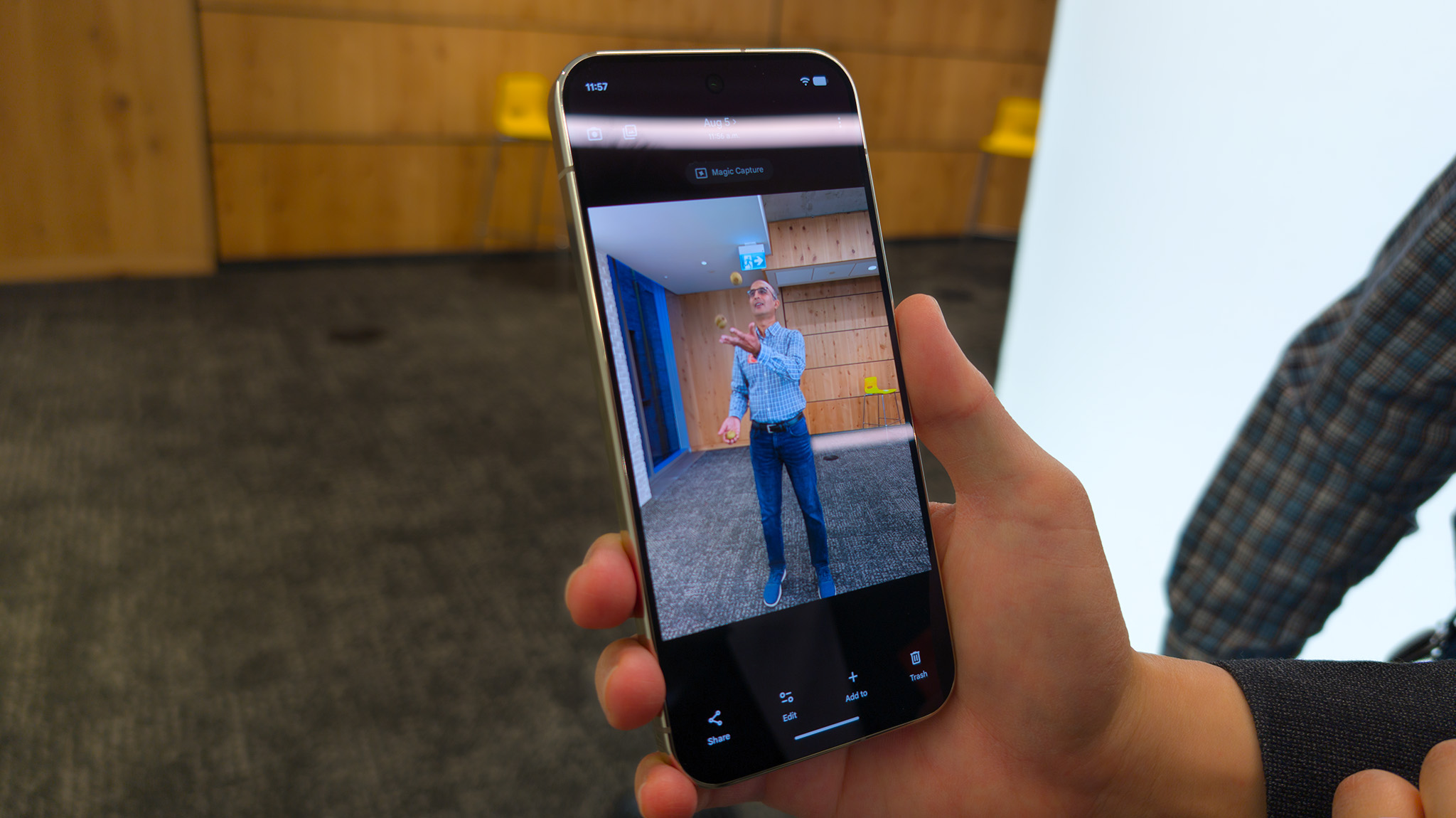 Testing the new Magic Capture feature on the Google Pixel 11 Pro at the Made by Google 2026 event
