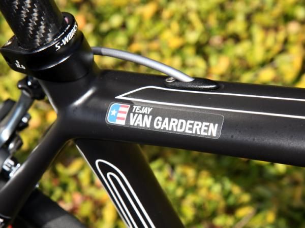 Tejay Van Garderen's (HTC-Highroad) name is applied to the top tube as usual