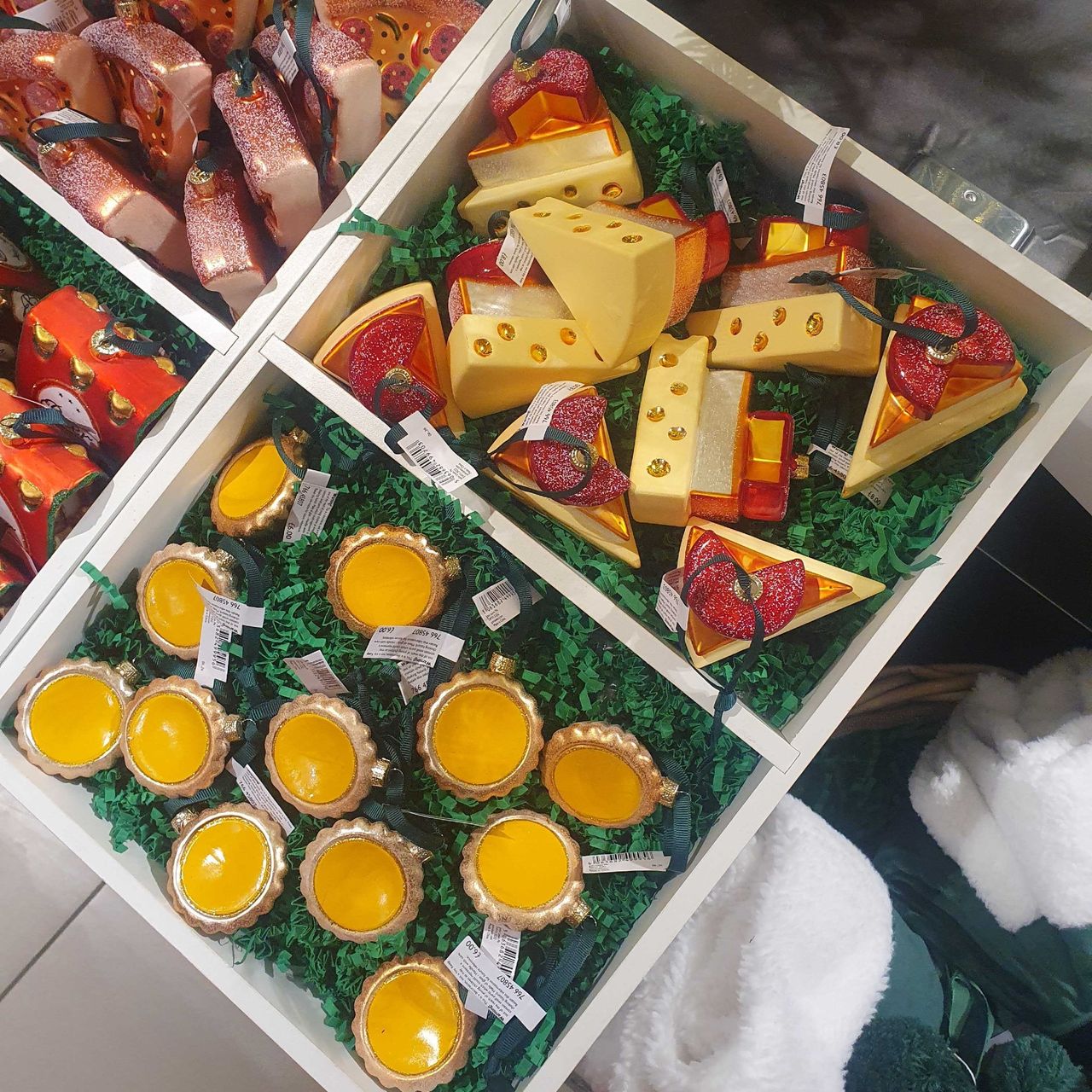 John Lewis cheese Christmas decorations displayed at the retailer's Oxford Street store