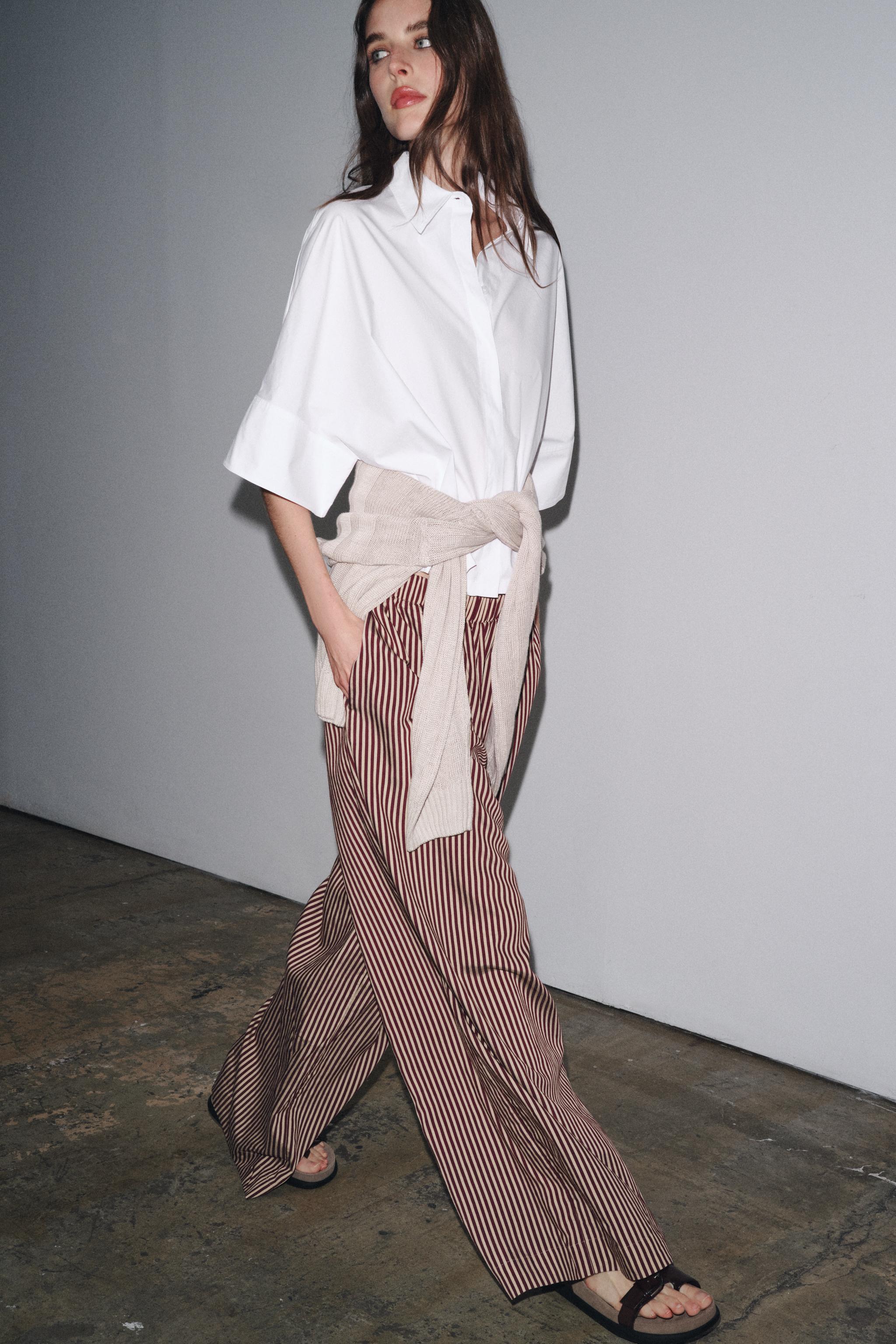 Zw Collection Striped Flowing Trousers