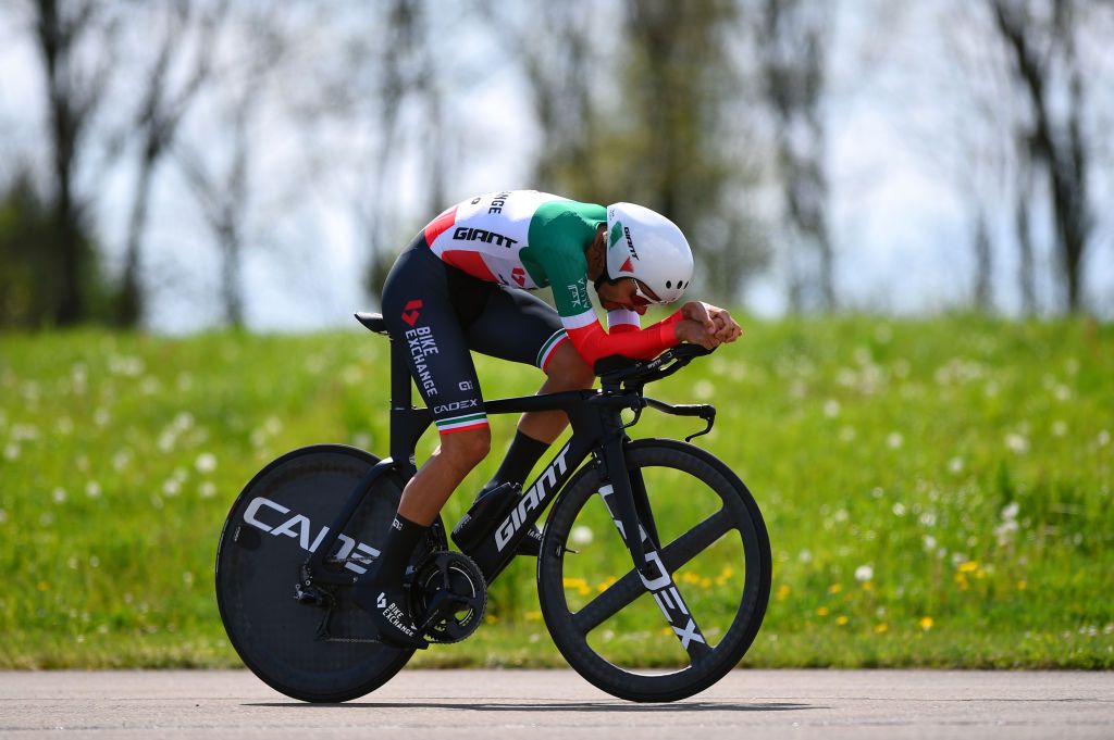 LAUSANNE SWITZERLAND APRIL 26 Matteo Sobrero of Italy and Team BikeExchange Jayco sprints during the 75th Tour De Romandie 2022 Prologue a 512km individual time trial from Lausanne to Lausanne ITT TDR2022 on April 26 2022 in Lausanne Switzerland Photo by Dario BelingheriGetty Images