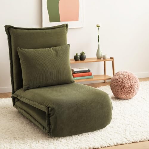 Artiss Adjustable Floor Chair With Back Support, Foldaway Floor Chaise Lounge Chairs Recliner, Sturdy Metal Frame, Comfy Futon Sofa Couch Bed With Pillows, Easy Storage, for Living Room Bedroom