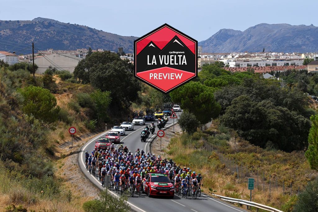 MONTILLA, SPAIN - SEPTEMBER 02: Remco Evenepoel of Belgium and Team Quick-Step - Alpha Vinyl - Red Leader Jersey, Mads Pedersen of Denmark and Team Trek - Segafredo - Green Points Jersey, Juan Ayuso Pesquera of Spain and UAE Team Emirates - White Best Young Rider Jersey, Jay Vine of Australia and Team Alpecin-Deceuninck - Polka Dot Mountain Jersey and a general view of the peloton competing during the 77th Tour of Spain 2022, Stage 13 a 168,4km stage from Ronda to Montilla 315m / #LaVuelta22 / #WorldTour / on September 02, 2022 in Montilla, Spain. (Photo by Justin Setterfield/Getty Images)