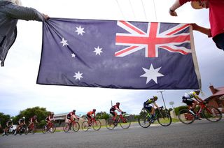 The Australian flag flies during the Tour Down Under