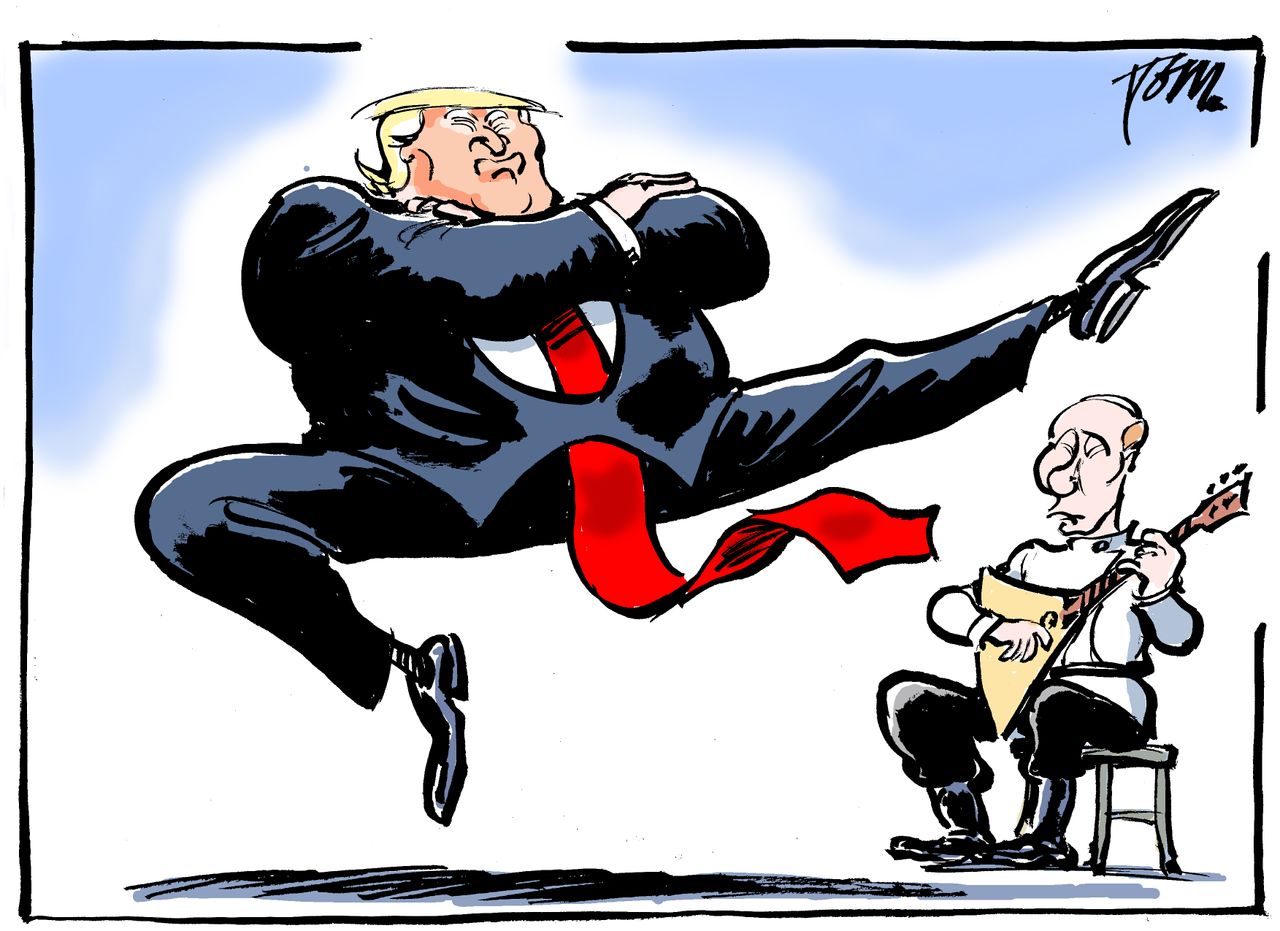 Political cartoon World Trump Putin Helsinki summit collusion