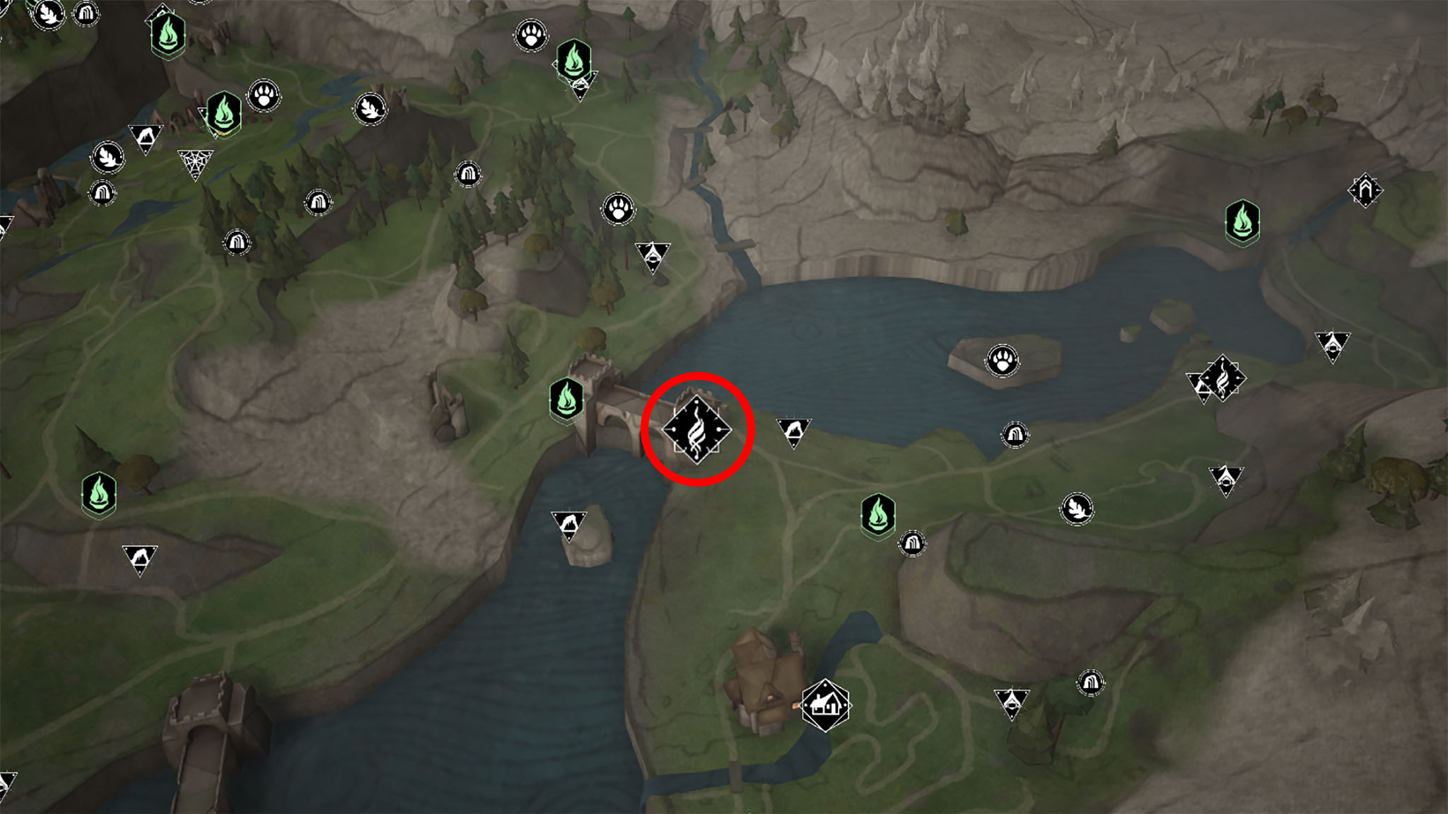 Hogwarts Legacy: Ancient Magic Hotspot symbol on map.