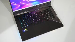 Asus ROG Strix Scar 15 keyboard is photographed for a review